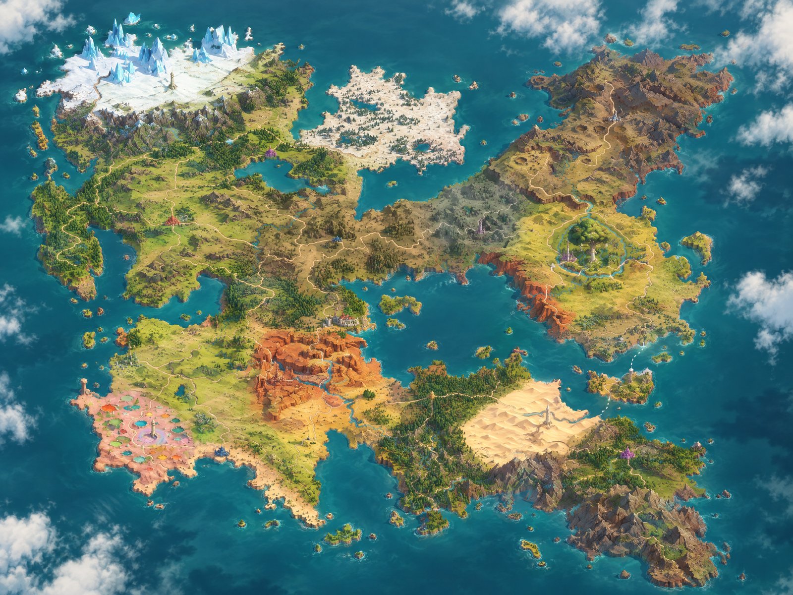 A painted bird's-eye view of the whole continent of Aysol